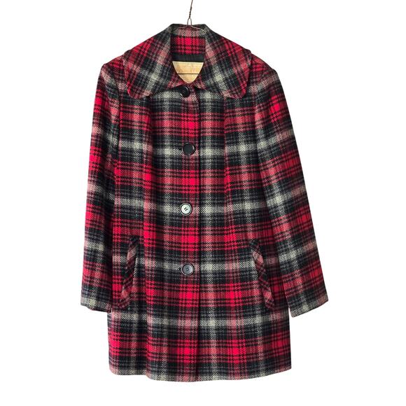 Vintage Pendleton 100% Tartan Plaid Wool Pea Coat in Women's Size M, Red & Black - Picture 2 of 14